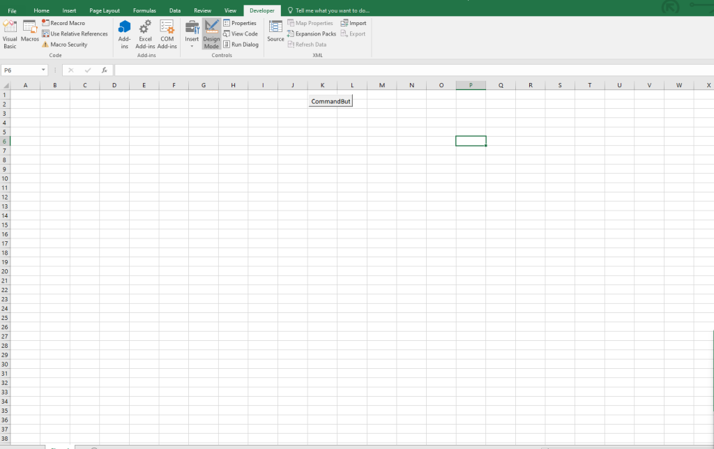 empty excel sheet with a button to trigger the function