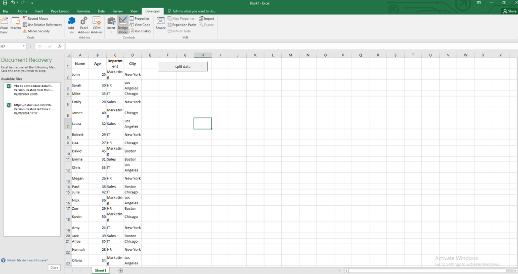 thw work sheet before running the code onHow to Automatically Organize Data into Separate Sheets Based on Criteria in Excel Using VBA