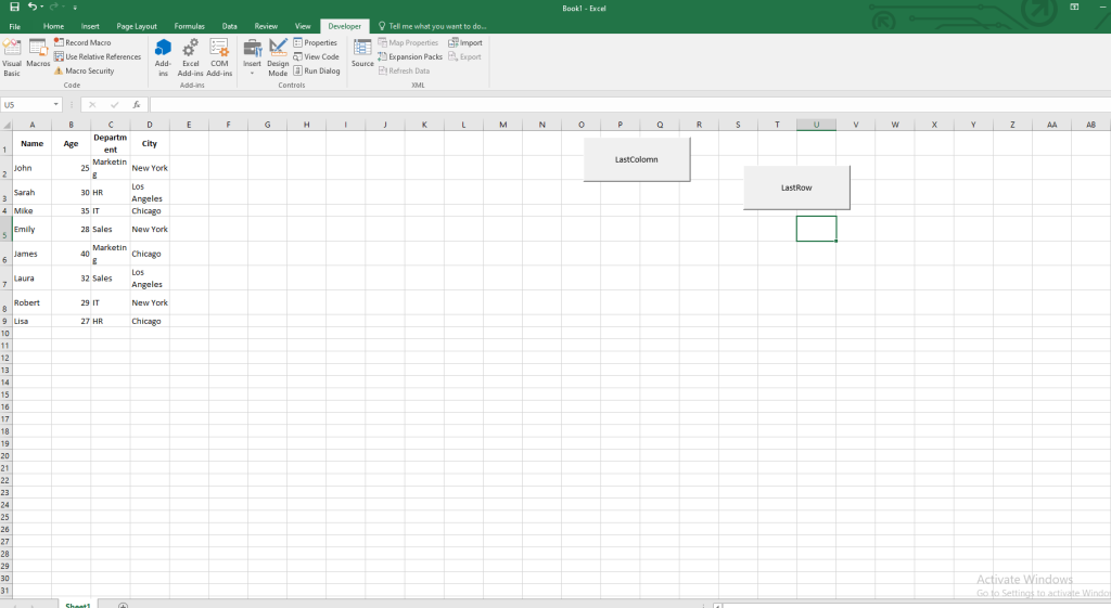 Before runnong the code on How to Find the Last Row and Column in Excel Using VBA