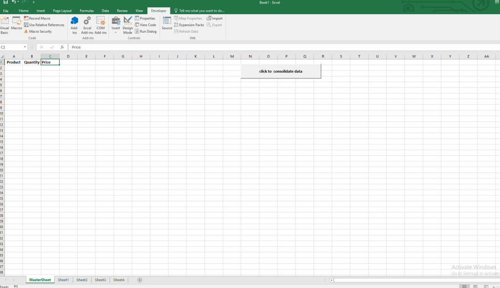 Image result Before running the code on How to Combine Data from Multiple Sheets into a MasterSheet 