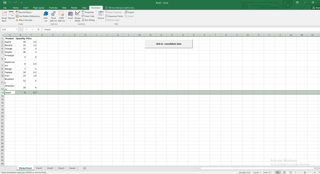 Image result after running the code on How to Combine Data from Multiple Sheets into a MasterSheet