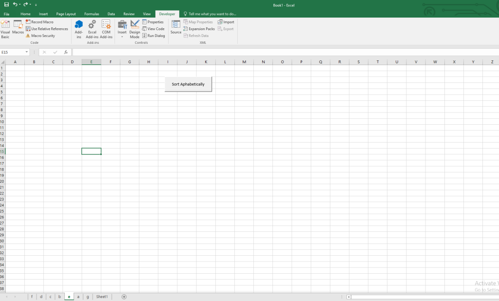 image result after running the code on How to Sort Excel Sheets Alphabetically Using VBA